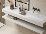 Plan vasque lavabo de 80 cm, sur mesure, Largeur 100 à 200 cm x Profondeur 46 à 80 cm, résine composite de haute qualité, Finition lisse blanc BRILLANT laqué, Livraison Offerte.