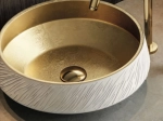 Vasque AMPLIANI 41 cm ronde en céramique blanc antique et intérieur or mat. Design élégant à poser, sans trop-plein. Garantie 10 ans. Livraison gratuite.