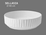 Vasque SELLASIA ronde 40 cm en céramique blanc brillant. Texture décorative design, à poser, sans trop-plein. Entretien facile UP-CLEAN. Garantie 10 ans.