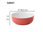 Vasque SARAY 38,5 cm en céramique rouge et blanc brillant. Lavabo design à poser moderne et compact. Garantie 10 ans. Livraison gratuite.