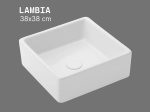 Vasque LAMBIA carrée 38 cm en céramique blanc brillant. Lavabo à poser design, entretien facile UP-CLEAN. Garantie 10 ans. Livraison gratuite.