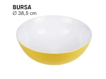 Vasque BURSA 38,5 cm en céramique jaune et blanc brillant. Lavabo design à poser original avec texture décorative. Garantie 10 ans. Livraison gratuite.
