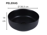 Vasque PELEKAS ronde 38,5 cm en céramique noir mat. Design moderne avec parois fines UP-SLIM. À poser, sans trop-plein. Garantie 10 ans. Livraison gratuite.