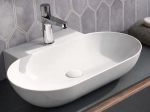 Lavabo PYRGOS 57 cm blanc brillant. Installation murale ou à poser, vasque ovale design avec trou robinetterie. Garantie 10 ans. Livraison gratuite.