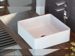 Vasque lavabo design carré, à poser, Couleur blanc mat, Finition lisse, Solid-Surface, Taille : 36 x 36 x 10,5 cm - Stock disponible ! LIVRAISON OFFERTE