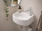 Lave-mains compact STERNA 42 cm blanc brillant. Version droite, mural ou à poser. Idéal WC et petite salle de bain. Garantie 10 ans. Livraison gratuite.