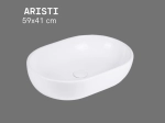 Vasque ARISTI ovale 59 cm en céramique blanc brillant. Lavabo design à poser avec traitement UP-CLEAN. Garantie 10 ans. Livraison gratuite.