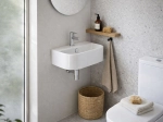 Lavabo KOROPI 44,5 cm blanc brillant. Mural ou à poser, avec trop-plein et trou robinetterie. Idéal petite salle de bain. Garantie 10 ans. Livraison gratuite.