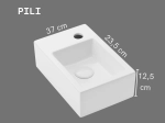 Lave-mains PILI 37 cm blanc brillant. Ultra compact 23,5 cm profondeur, mural ou à poser, robinetterie gauche. Garantie 10 ans. Livraison gratuite.