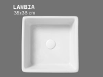 Vasque LAMBIA carrée 38 cm en céramique blanc brillant. Lavabo à poser design, entretien facile UP-CLEAN. Garantie 10 ans. Livraison gratuite.