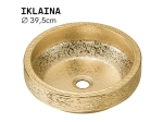 Vasque IKLAINA ronde 39,5 cm en céramique or brillant. Design luxe avec texture décorative. À poser, sans trop-plein. Garantie 10 ans. Livraison gratuite.
