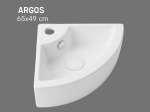 Vasque d’angle ARGOS 65 cm blanc brillant. Triangulaire, murale ou à poser avec trop-plein. Design moderne. Garantie 10 ans. Livraison gratuite.