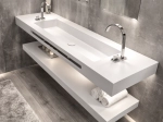 Plan vasque lavabo sur mesure : L 130 à 201 x P 40 à 51 cm, finition lisse mate, 10 couleurs au choix, Anti bactérien, résine Akrytan® teinté dans la masse, Livraison Offerte.