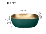Vasque ALEPPO 42 cm en céramique turquoise et or mat. Lavabo carré design à poser, moderne et original. Garantie 10 ans. Livraison gratuite.