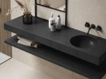 Plan vasque lavabo circulaire ⦰ 30 cm sur mesure Largeur 50 à 201 x P 40 à 51 cm Finition lisse 10 couleurs au choix, Anti bactérien Résine Akrytan® dans la masse Livraison Offerte.