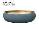 Vasque KAYSERI 48,5x34,5 cm en céramique gris et or mat. Lavabo ovale design grand format pour salle de bain moderne. Garantie 10 ans. Livraison gratuite.