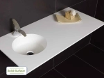 Plan vasque lavabo circulaire ⦰ 35 cm sur mesure Largeur 61 à 201 x P 46 à 51 cm Finition lisse 10 couleurs au choix, Anti bactérien Résine Akrytan® dans la masse Livraison Offerte.