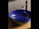 Vasque KEFKEN 42 cm en céramique bleu cobalt. Lavabo rond design à poser avec texture élégante. Garantie 10 ans. Livraison gratuite.