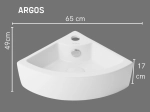 Vasque d’angle ARGOS 65 cm blanc brillant. Triangulaire, murale ou à poser avec trop-plein. Design moderne. Garantie 10 ans. Livraison gratuite.