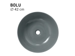 Vasque BOLU 42 cm en céramique gris brillant avec texture décorative. Lavabo design à poser moderne et élégant. Garantie 10 ans. Livraison gratuite.