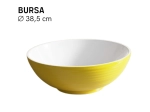 Vasque BURSA 38,5 cm en céramique jaune et blanc brillant. Lavabo design à poser original avec texture décorative. Garantie 10 ans. Livraison gratuite.