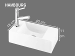 Lave-mains pour WC, suspendu et compacte, parfait pour les espaces restreints, Largeur 40 cm, Profondeur 18 cm, Hauteur 11 cm, résine minéral, Livraison 5-7 jours OFFERTE.