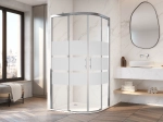 Paroi douche quart de rond, sur mesure, chrome, verre opaque