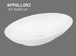 Vasque APPOLLONI ovale 67,5 cm en céramique blanc brillant. Lavabo design grand format à poser, technologie UP-SLIM. Garantie 10 ans. Livraison gratuite.