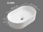 Vasque VLORA 49 cm blanc mat semi-circulaire. Lavabo design gain de place avec texture décorative. Garantie 10 ans. Livraison gratuite.