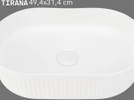 Vasque TIRANA 49 cm blanc mat semi-circulaire. Lavabo design gain de place avec texture décorative. Garantie 10 ans. Livraison gratuite.