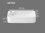 Vasque VATHI compacte 45 cm avec trou de robinetterie. Lavabo à poser en céramique blanc brillant avec revêtement UP-CLEAN. Livraison gratuite.