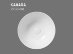 Vasque KAMARA ronde 33 cm en céramique blanc brillant. Mini lavabo design avec parois fines UP-SLIM. À poser, sans trop-plein. Livraison gratuite.