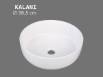Vasque KALAMI ronde 38,5 cm en céramique blanc mat. Design moderne avec cuve profonde. À poser, sans trop-plein. Garantie 10 ans. Livraison gratuite.