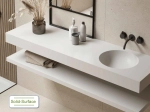 Plan vasque lavabo circulaire ⦰ 30 cm sur mesure Largeur 50 à 201 x P 40 à 51 cm Finition lisse 10 couleurs au choix, Anti bactérien Résine Akrytan® dans la masse Livraison Offerte.