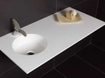 Plan vasque lavabo circulaire ⦰ 35 cm sur mesure Largeur 61 à 201 x P 46 à 51 cm Finition lisse 10 couleurs au choix, Anti bactérien Résine Akrytan® dans la masse Livraison Offerte.