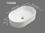 Vasque TIRANA 49 cm blanc mat semi-circulaire. Lavabo design gain de place avec texture décorative. Garantie 10 ans. Livraison gratuite.
