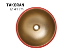 Vasque TAKORAN 41 cm en céramique rouge et or mat. Lavabo rond design à poser avec finition premium. Garantie 10 ans. Livraison gratuite.