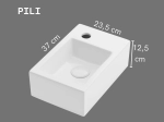 Lave-mains PILI 37 cm blanc brillant. Ultra compact 23,5 cm profondeur, mural ou à poser, robinetterie droit. Garantie 10 ans. Livraison gratuite.