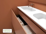 Plan double vasques système d’évacuation discret L 100 à 201 x P 40 à 51 cm Solid-Surface finition lisse Résine Anti-bactérien Akrytan®SOLID teinté dans la masse, Livraison Offerte