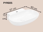 Lavabo PYRGOS 57 cm blanc brillant. Installation murale ou à poser, vasque ovale design avec trou robinetterie. Garantie 10 ans. Livraison gratuite.