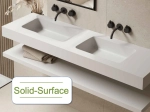 Plan vasque lavabo sur mesure : L 60 à 201 x P 40 à 51 cm, finition lisse mate, 10 couleurs au choix, Anti bactérien, résine Akrytan® teinté dans la masse, Livraison Offerte.