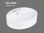 Vasque DOLIANA ovale 56 cm en céramique blanc brillant avec trou de robinetterie et trop-plein. Lavabo design à poser, entretien facile. Livraison gratuite.