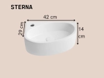 Lave-mains compact STERNA 42 cm blanc brillant. Version gauche, mural ou à poser. Idéal WC et petite salle de bain. Garantie 10 ans. Livraison gratuite.