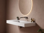 Plan vasque Design, fabrication sur mesure, Largeur 60 à 200 cm x Profondeur 40 à 60 cm, résine minérale ACRYSTONE® SOLID-SURFACE Finition lisse blanc mate, Livraison Offerte et Rapide.