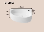 Lave-mains compact STERNA 42 cm blanc brillant. Version droite, mural ou à poser. Idéal WC et petite salle de bain. Garantie 10 ans. Livraison gratuite.
