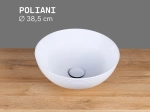 Vasque POLIANI ronde 38,5 cm en céramique blanc brillant. Design avec texture décorative. À poser, sans trop-plein. Garantie 10 ans. Livraison gratuite.