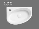 Lave-mains compact STERNA 42 cm blanc brillant. Version gauche, mural ou à poser. Idéal WC et petite salle de bain. Garantie 10 ans. Livraison gratuite.