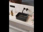 Vasque AVLONAS 40 cm noir mat en céramique. Lavabo rectangulaire design à poser avec parois fines UP-SLIM. Garantie 10 ans. Livraison gratuite.
