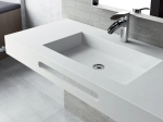 Plan vasque Design, fabrication sur mesure, Largeur 60 à 200 cm x Profondeur 40 à 60 cm, résine minérale ACRYSTONE® SOLID-SURFACE Finition lisse blanc mate, Livraison Offerte et Rapide.
