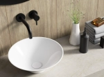 Vasque KAPARELLI ronde 41 cm en céramique blanc brillant. Design moderne avec rebord large. À poser, sans trop-plein. Garantie 10 ans. Livraison gratuite.